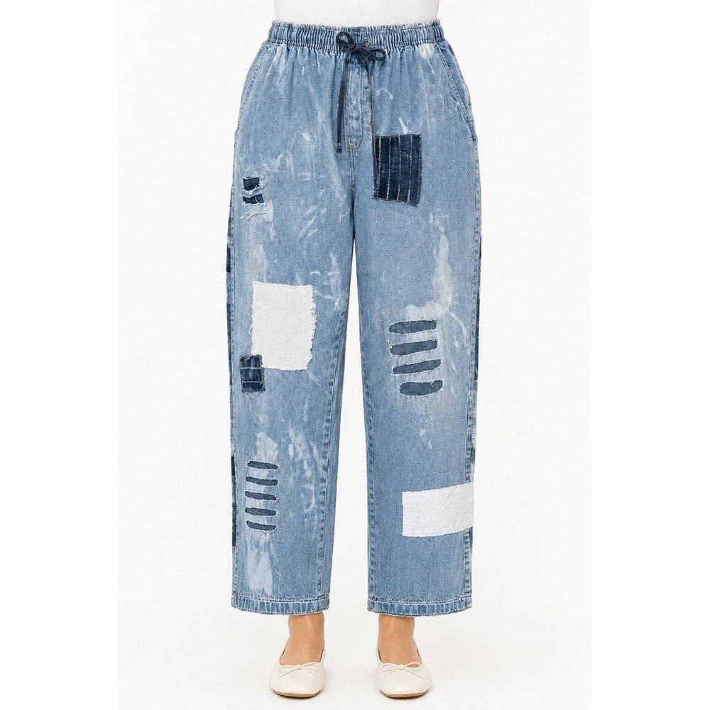 Tattered Plus Womens Patchwork Distressed Denim Jogger Jeans Size 10